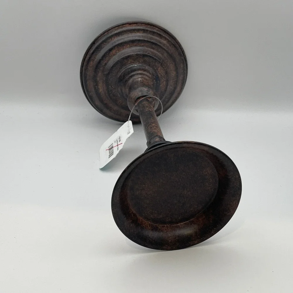 Rustic Bronze Metal Pillar Candle Holder 9.5 Inch Antiqued Tiered Base Stand